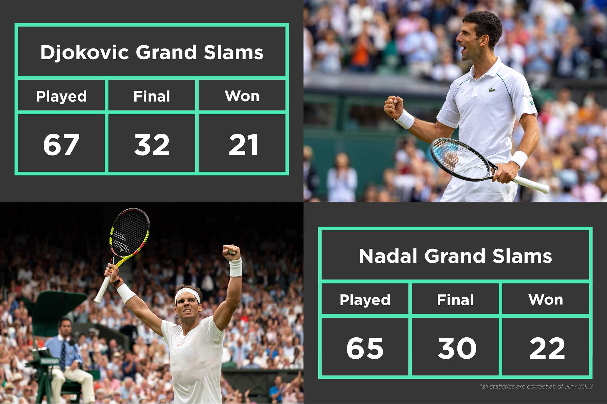 Djokovic and Nadal Stats with Images