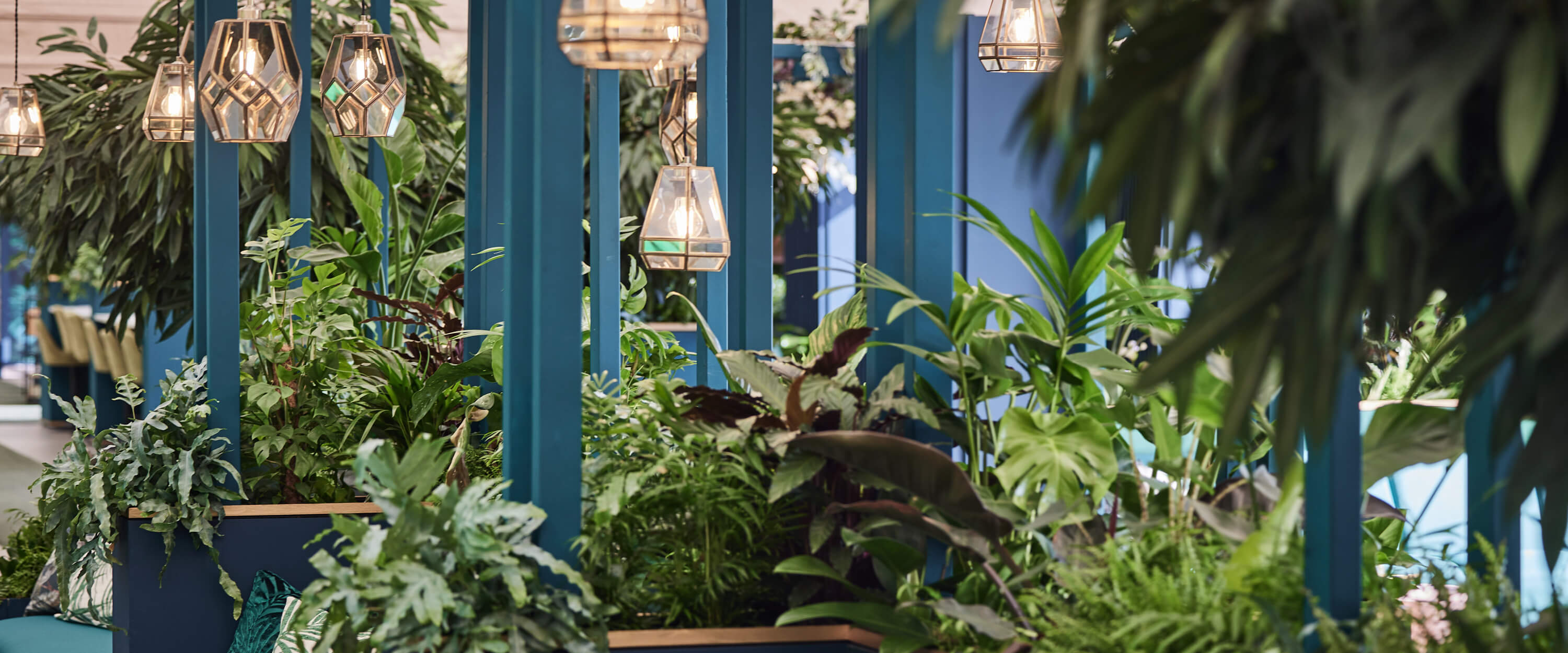 Plants and flowers inside the Treehouse hospitality facility at The Championships Wimbledon