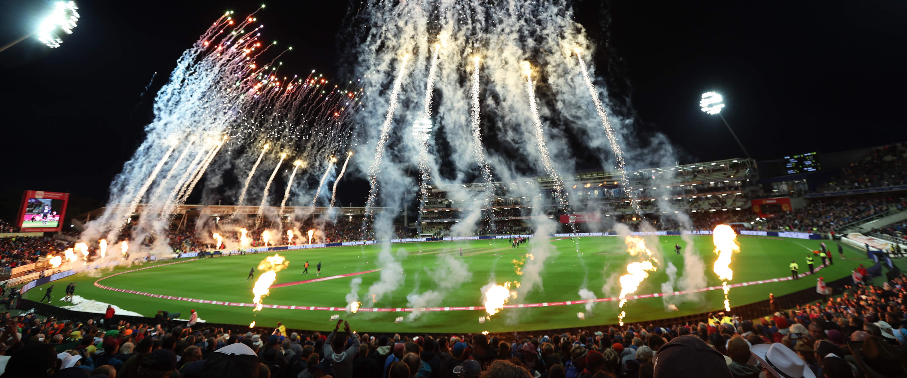 Firework exploding over Edgbaston Stadium for the T20 Finals Day in 2024 with the crowd cheering