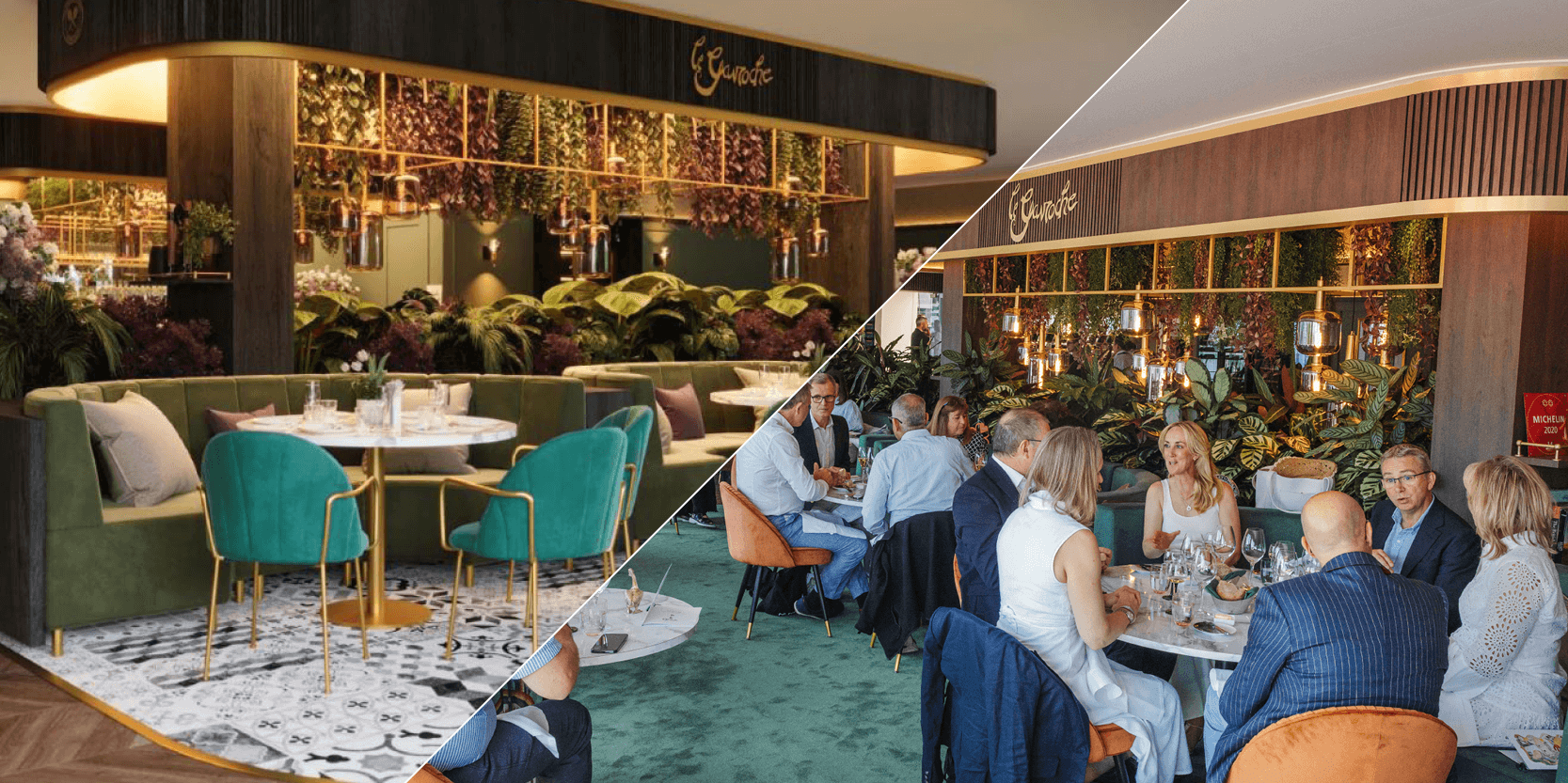 Le Gavroche at The Lawn hospitality space at Wimbledon CGI and reality image