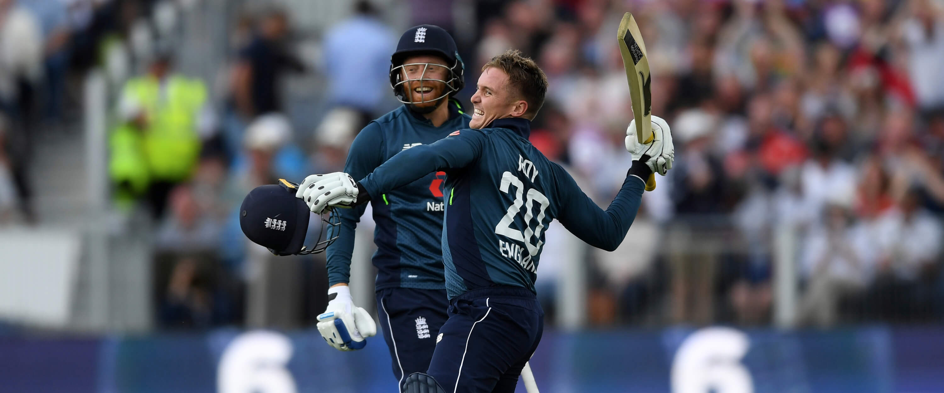 Jason Roy and Jonny Bairstow batting for England