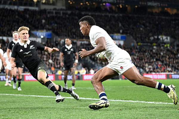 England score a try in New Zealand during all blacks v England rugby test match