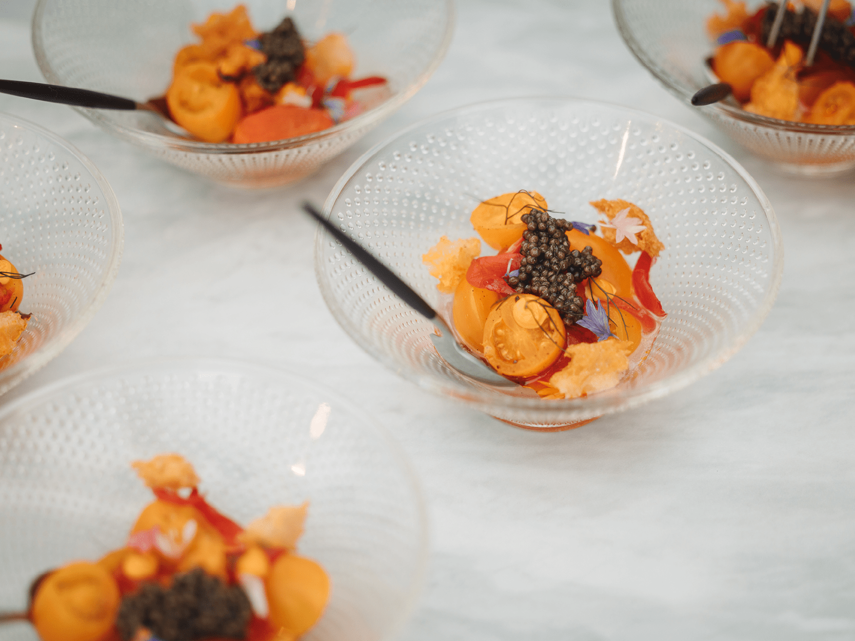 A tomato caviar dish served in the Treehouse created by Michelin star chef Tom Sellers of Restaurant Story