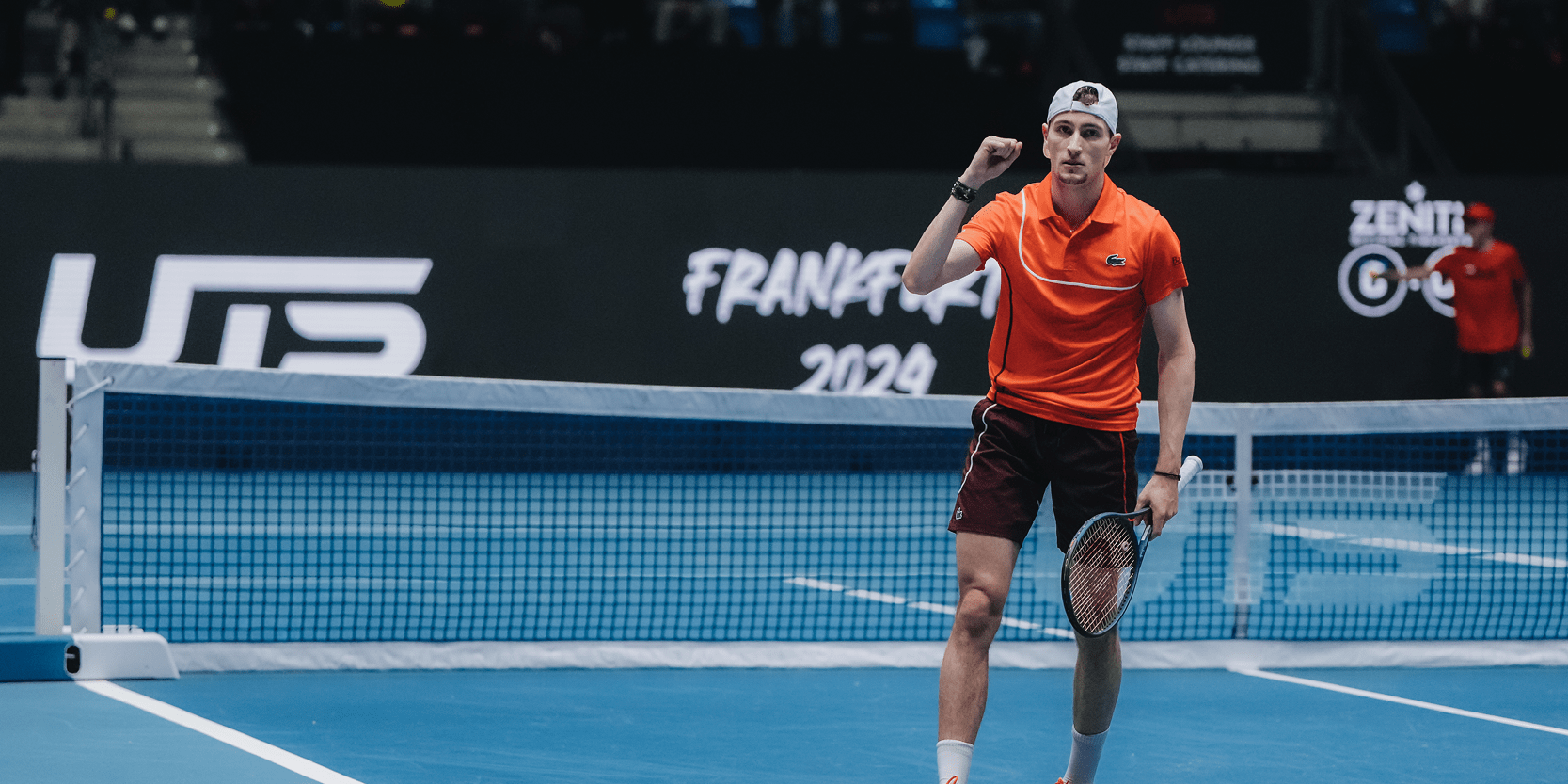 French tennis player Ugo Humbert playing in a match at the UTS Frankfurt event in 2024