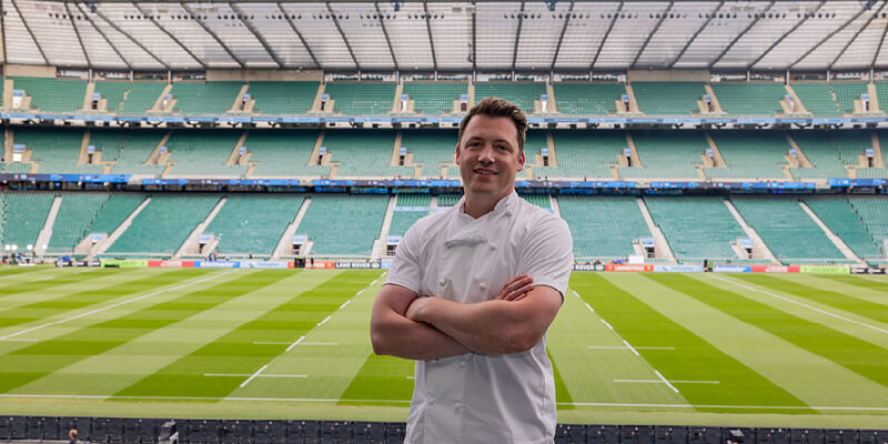 Tommy Banks cooking in The East Wing at Allianz Stadium in Twickenham 