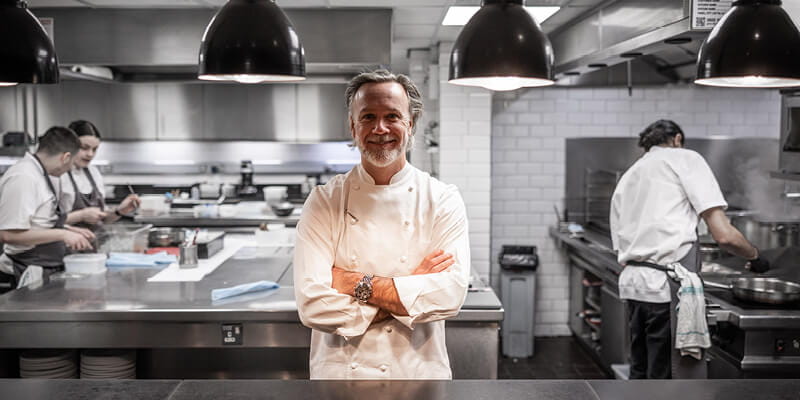 Marcus Wareing cooking in the Rosewater Pavilion at The Championships, Wimbledon