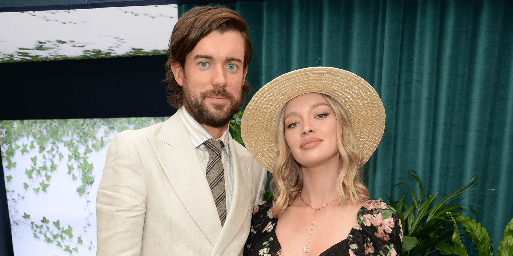 Comedian and British actor Jack Whitehall and girlfriend model Roxy Horner smiling for a photo in the Treehouse 