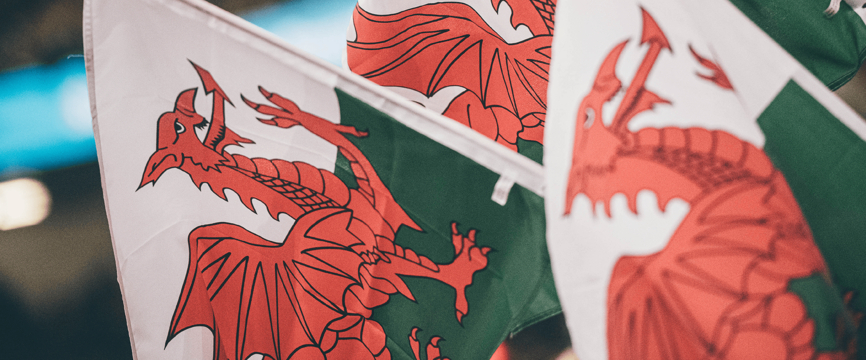 Welsh national flag flying at Principality Stadium in Cardiff