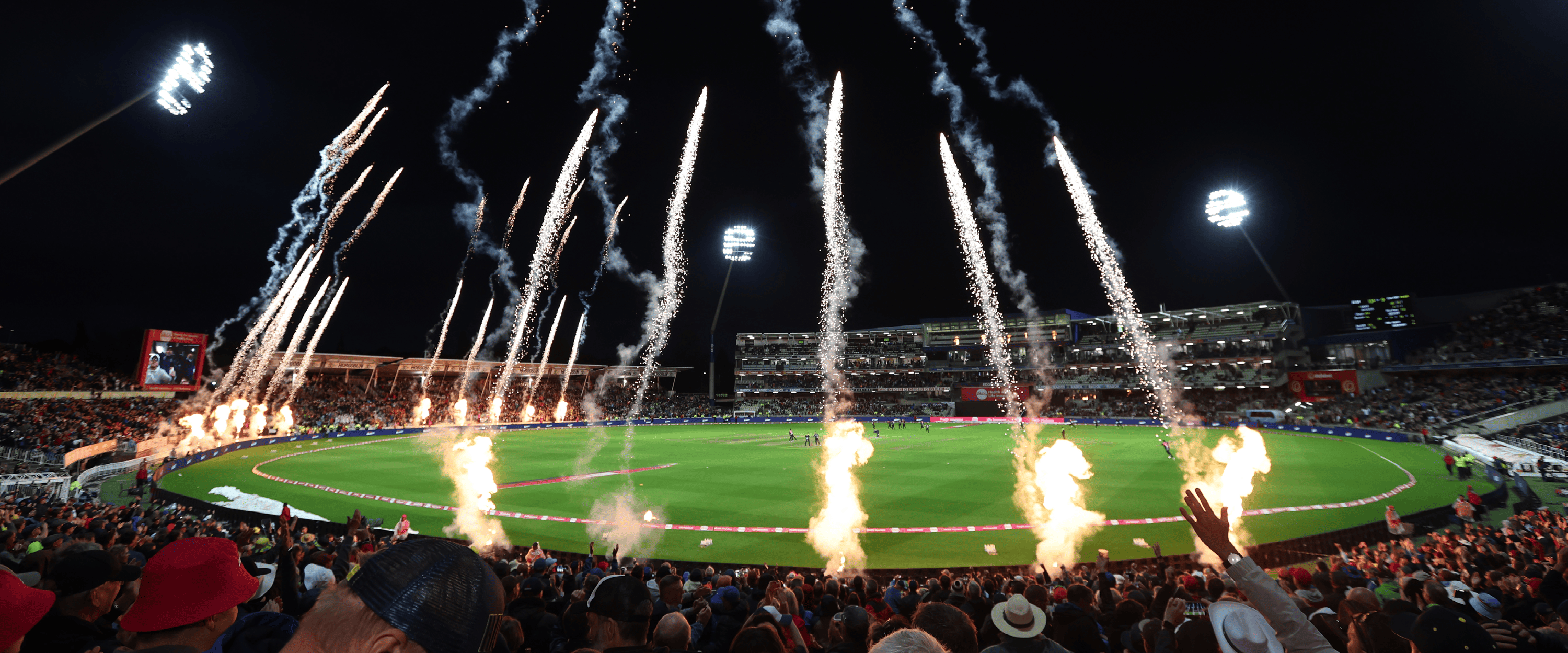 View of Edgbaston cricket pitch during T20 Finals Day with fireworks