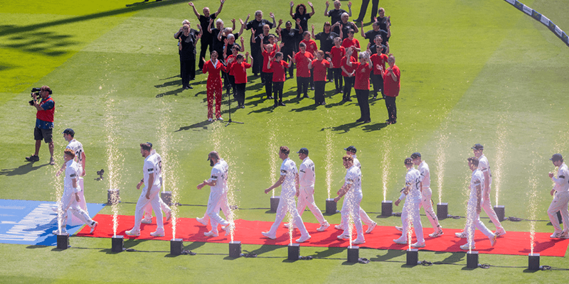 England v Australia walking out for the Ashes Series at Edgbaston stadium in 2023