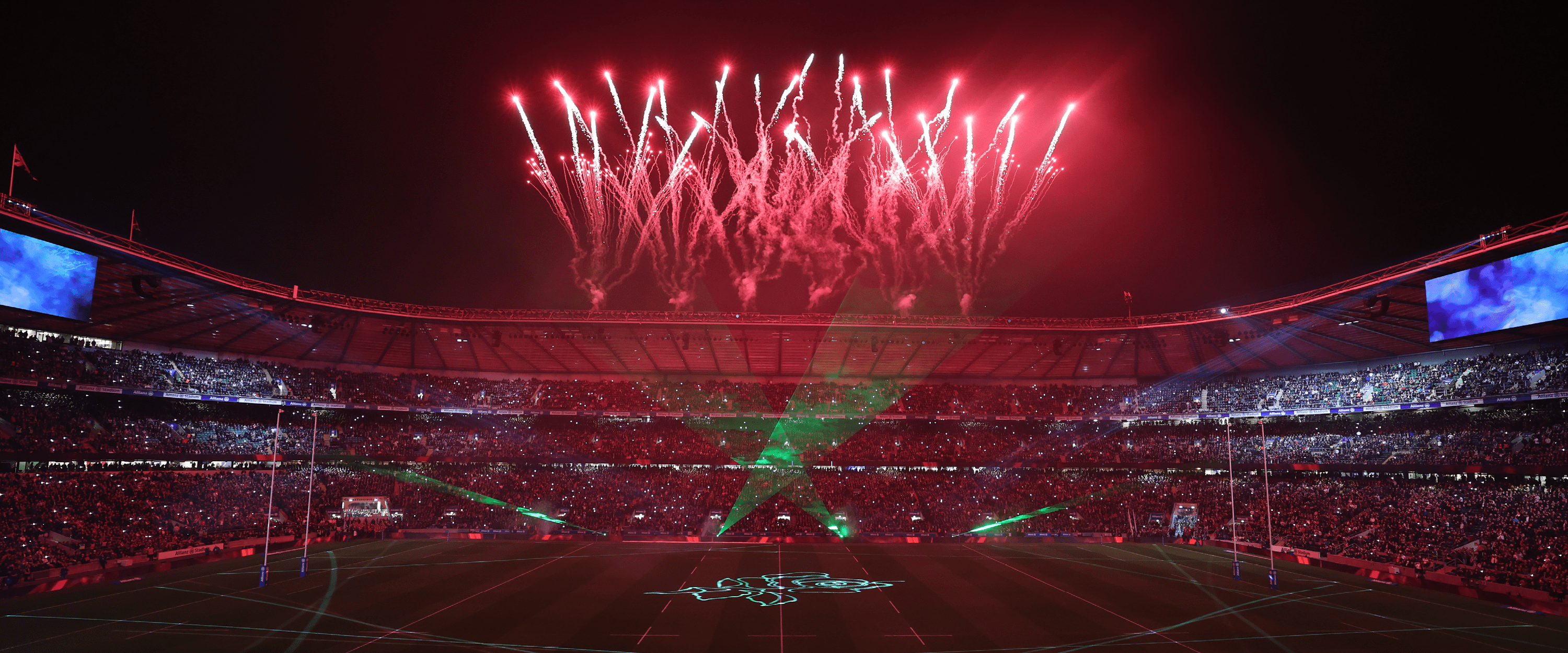 The light show with fireworks at Allianz Stadium Twickenham for the England v South Africa rugby match in November