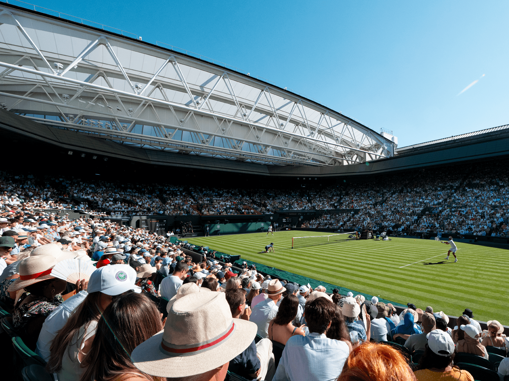 View of Centre Court at Wimbledon 2025 with Keith Prowse from the crowd's view