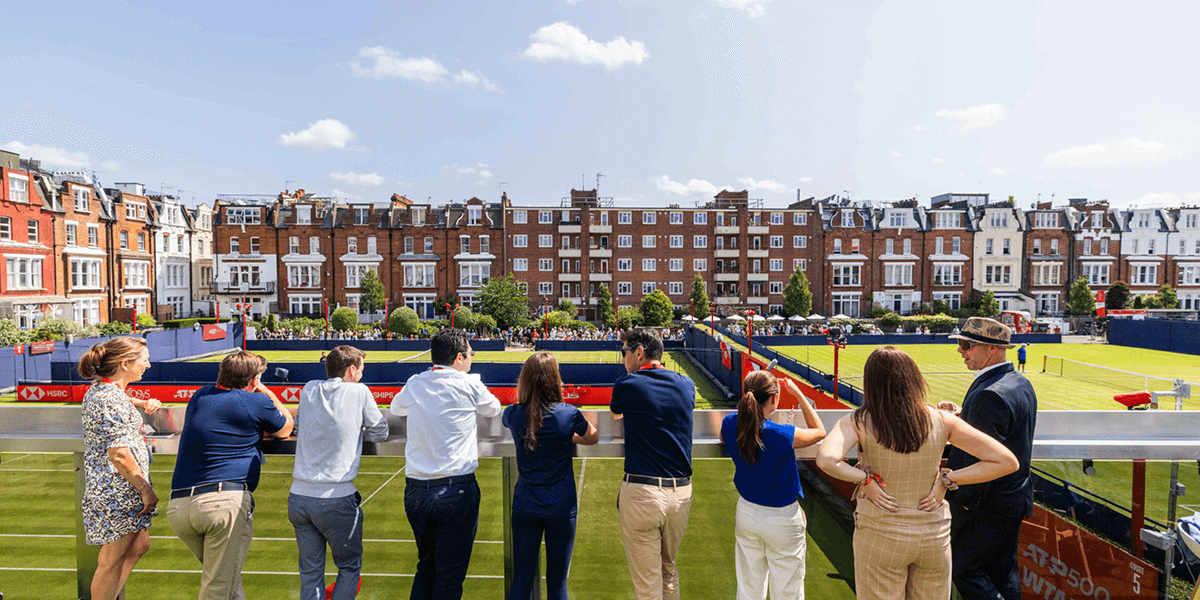 guests on the dual aspect viewing balcony in The View at The Queen's Club Tennis event