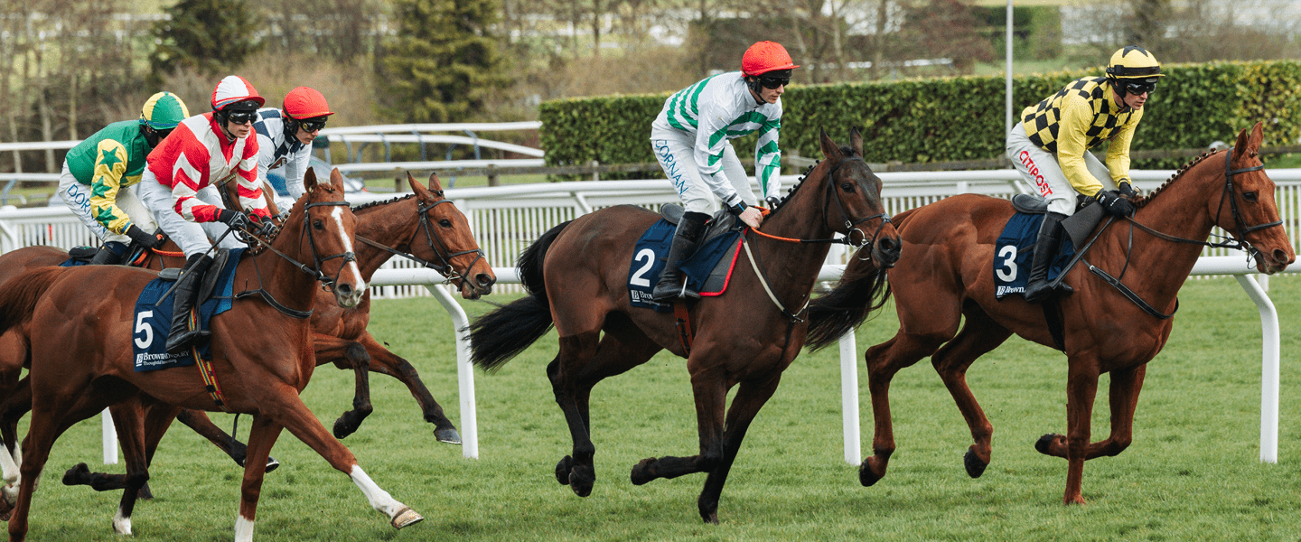 Horses and jockeys racing at Royal Ascot