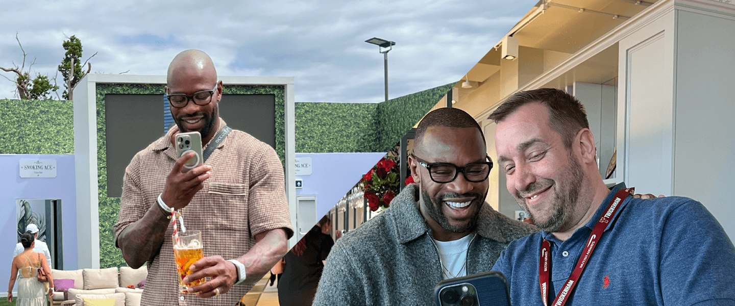 Ugo Monye attending The Championships, Wimbledon and taking a selfie with a guest at the rugby at Allianz Stadium 