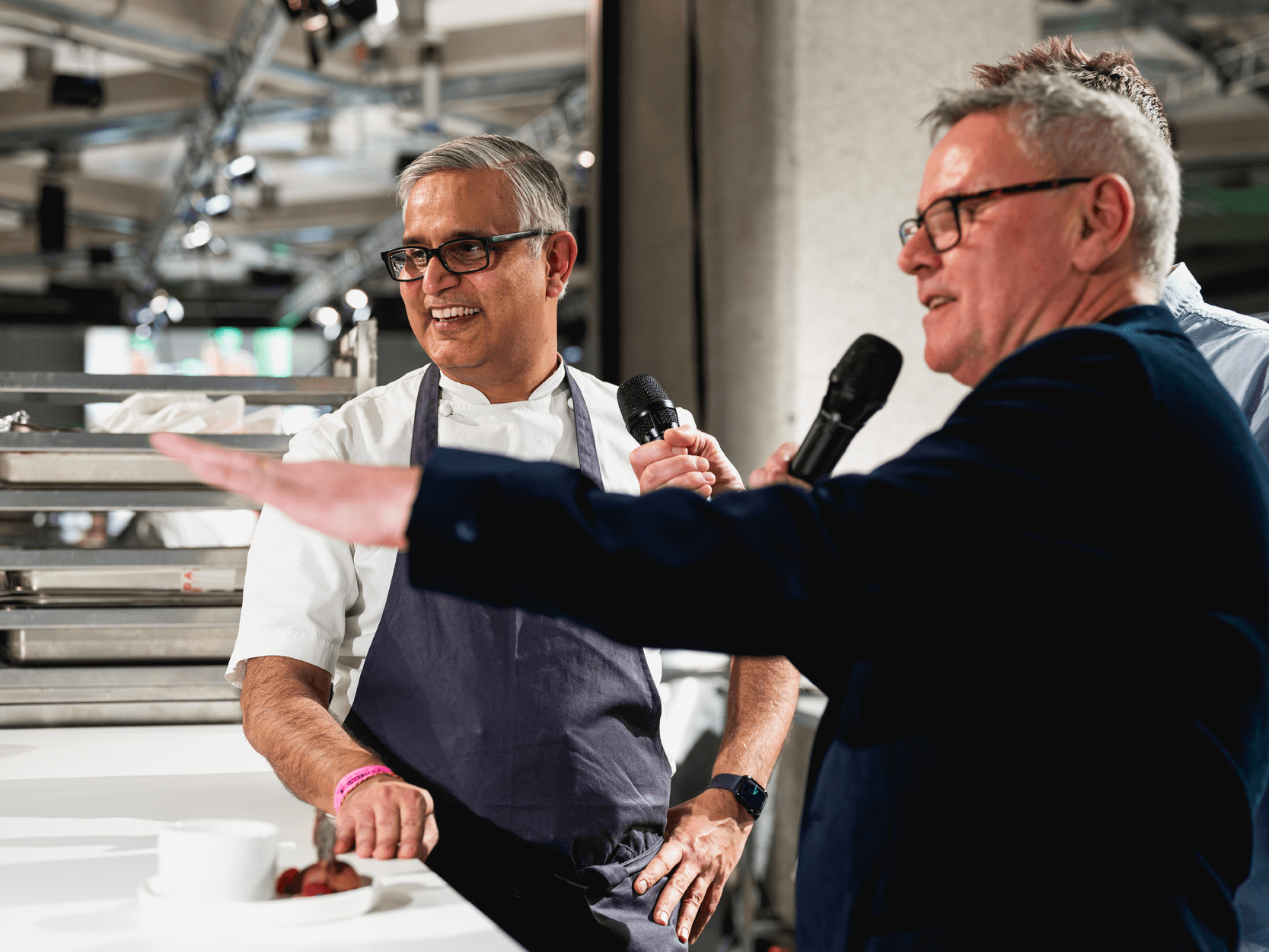 Atul Kutcher being interviewed at Chef's Table UK at the QEII Centre in Westminster