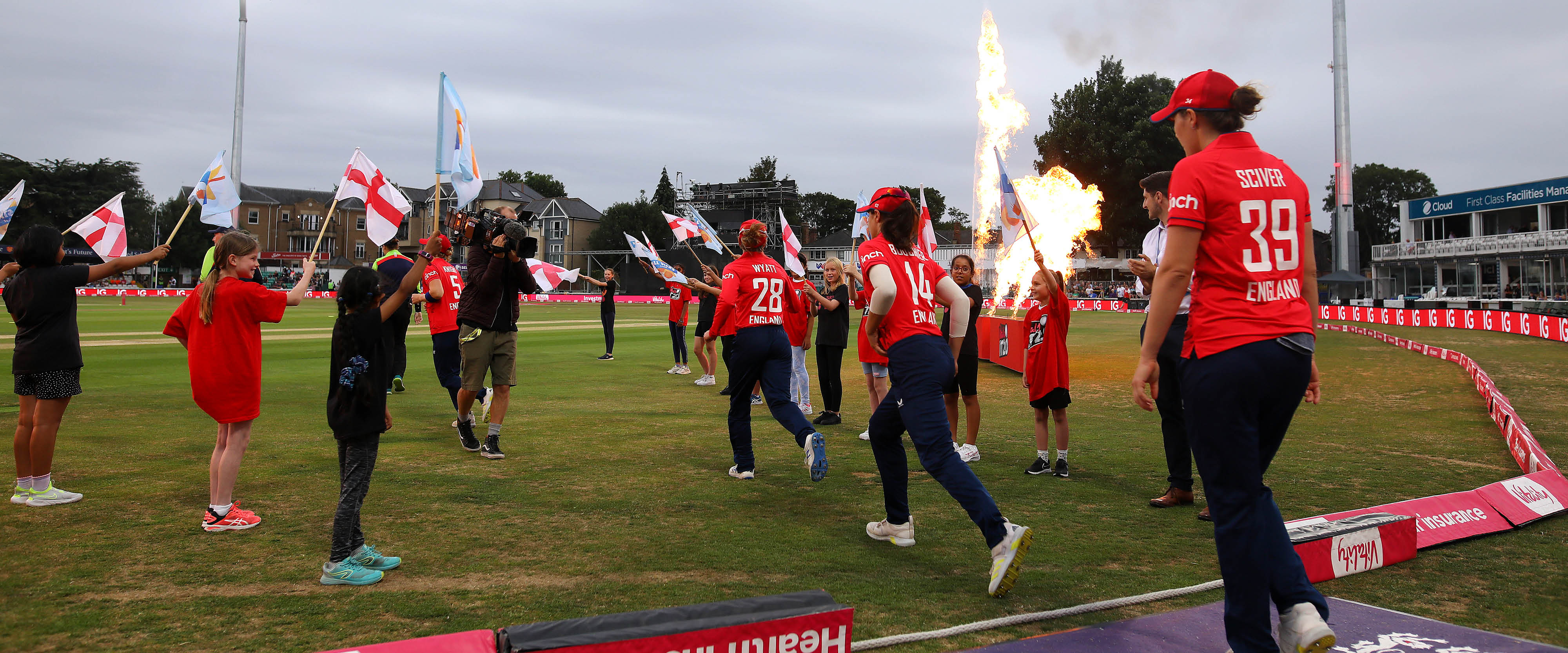 England Cricket Women's Team Running onto pitch