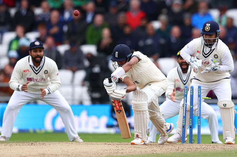 England batting against India in a cricket match