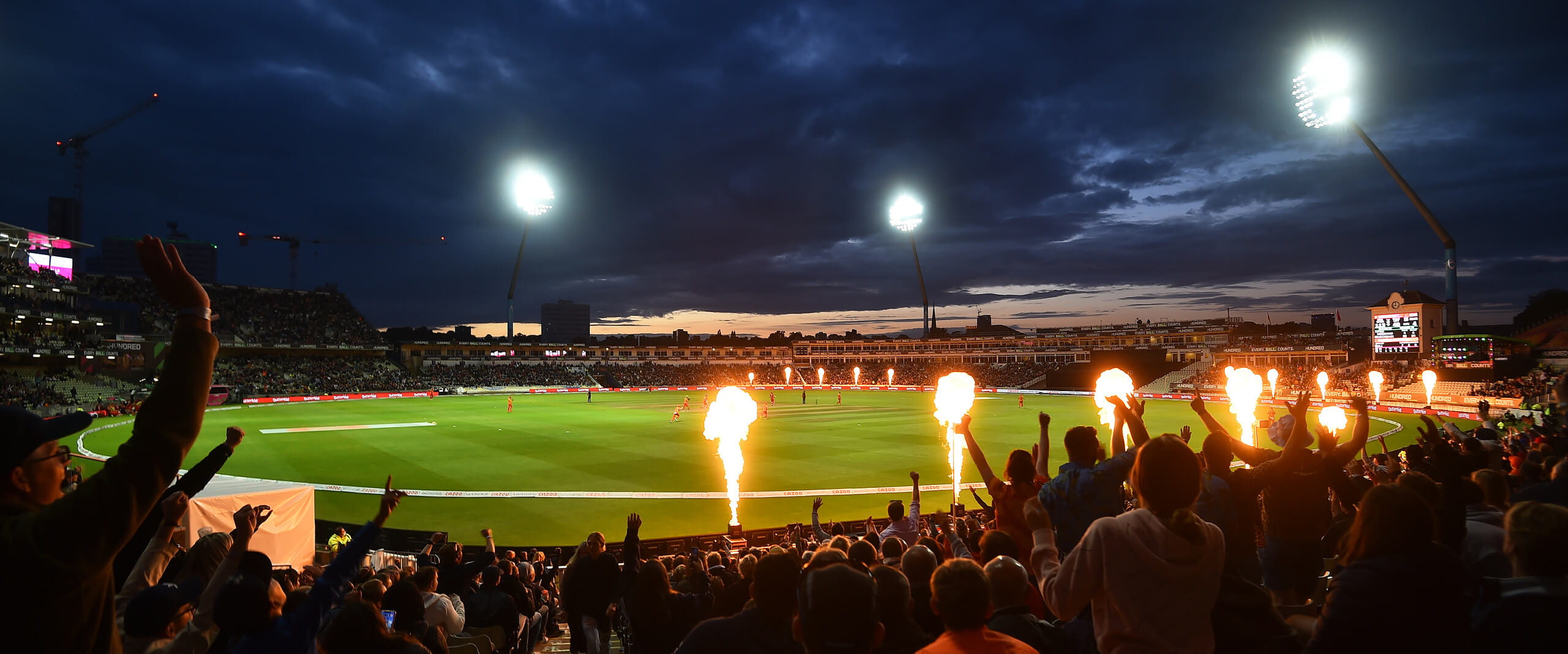 Fireworks on the pitch at Edgbaston Stadium for The Hundred cricket in 2021