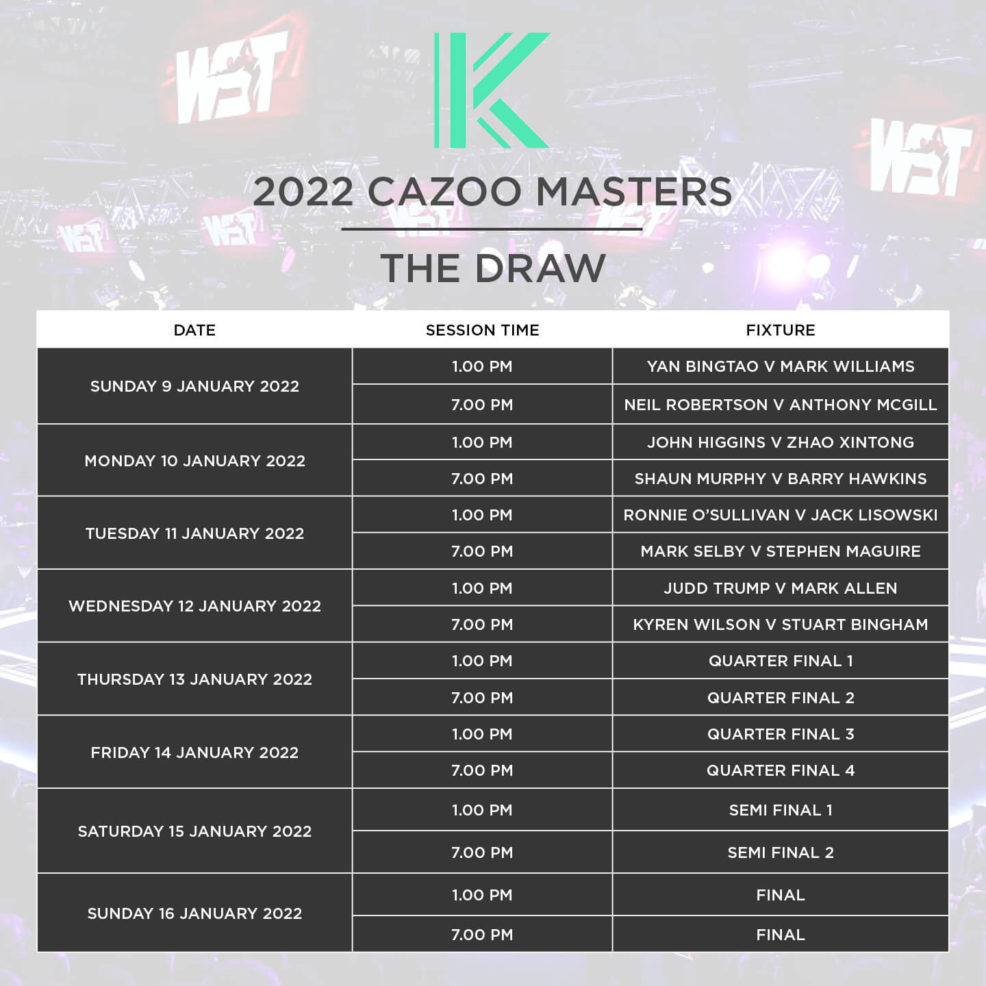 2022 Cazoo Masters draw