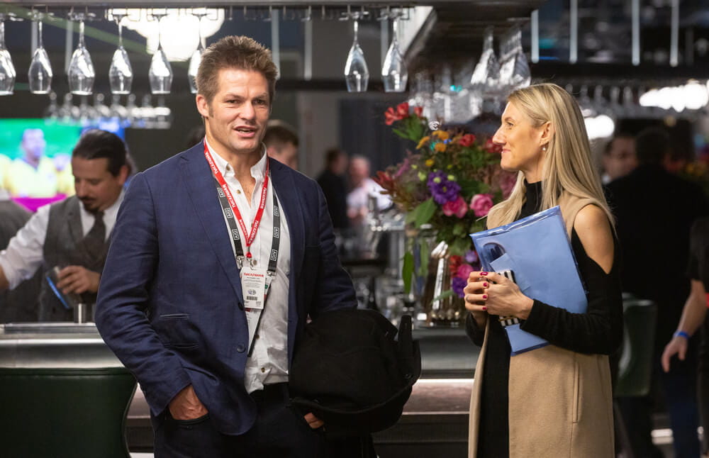 New Zealand legend Richie McCaw speaking to guests in The East Wing Twickenham
