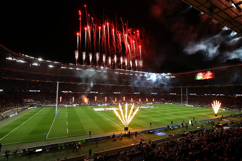 Fireworks at the opening of the England V Australia rugby match at Twickenham Stadium for the autumn internationals