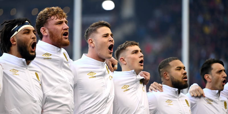 England lining up for the national anthem