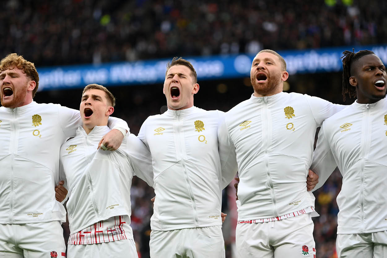 England Rugby players singing the national anthem
