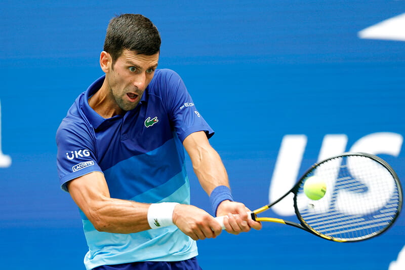 Novak Djokovic playing in the 2021 US Open men's singles final