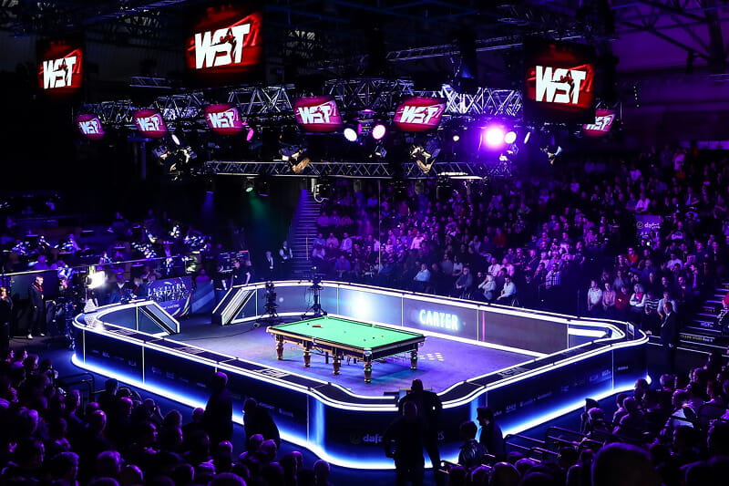 The 2022 Cazoo Masters snooker table in the Alexandra Palace