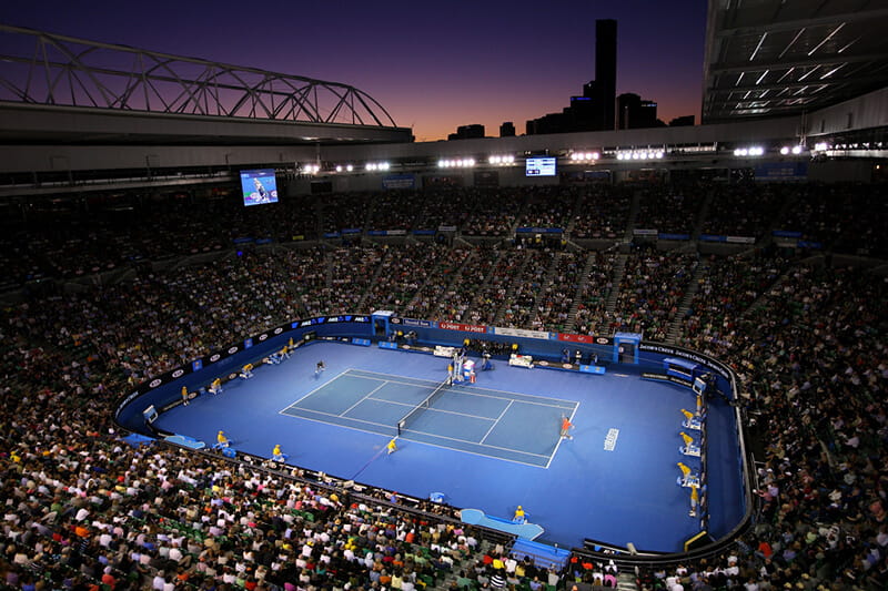 The Rod Laver Arena filled with tennis fans at The Australian Open in Melbourne