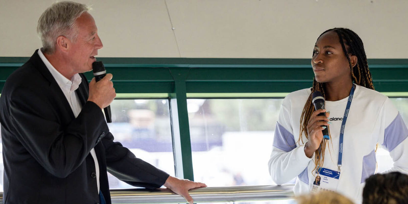 American tennis player Coco Gauff taking part in a live Q&A in the Sky Lounge hospitality facility at the Rothesay International Eastbourne tennis in Devonshire Park