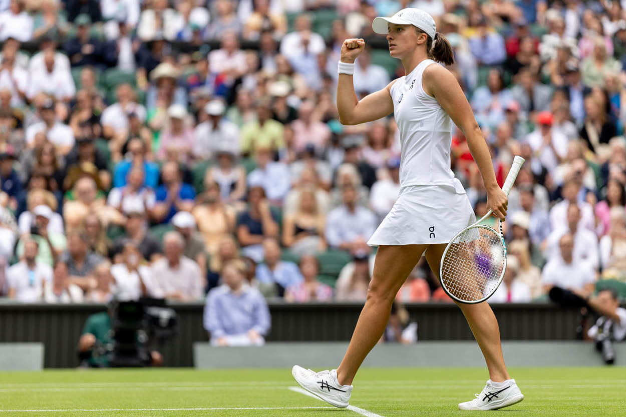 Women's world number one Ina Swiatek at the 2023 Wimbledon Championships playing on Centre Court