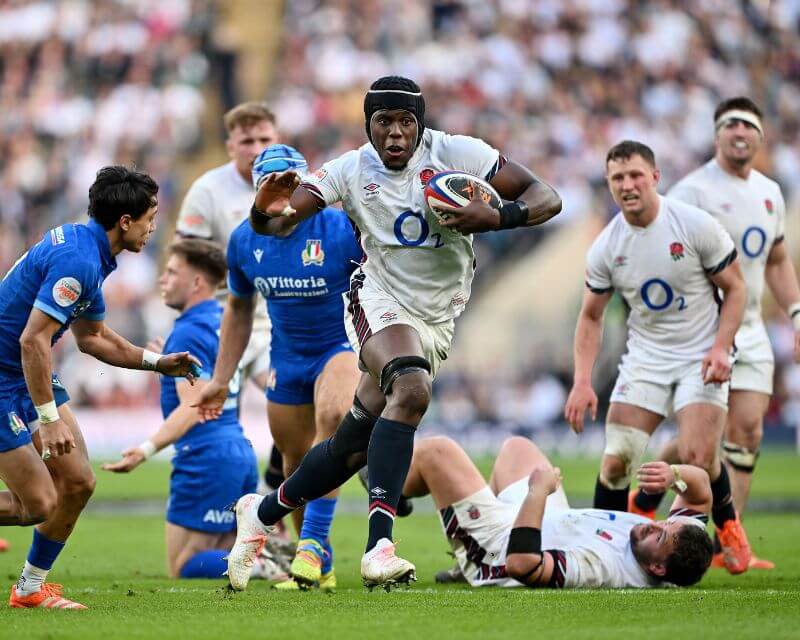 England's Maro Itoje on the charge against Italy