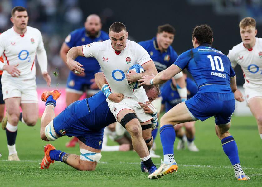 England in action against Italy during the Guinness Men's Six Nations