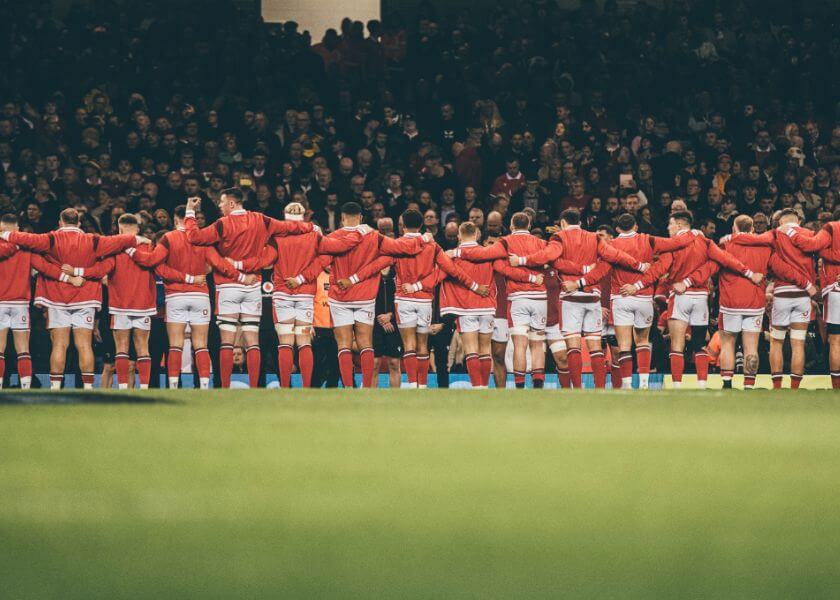 Wales side line up for the national anthem