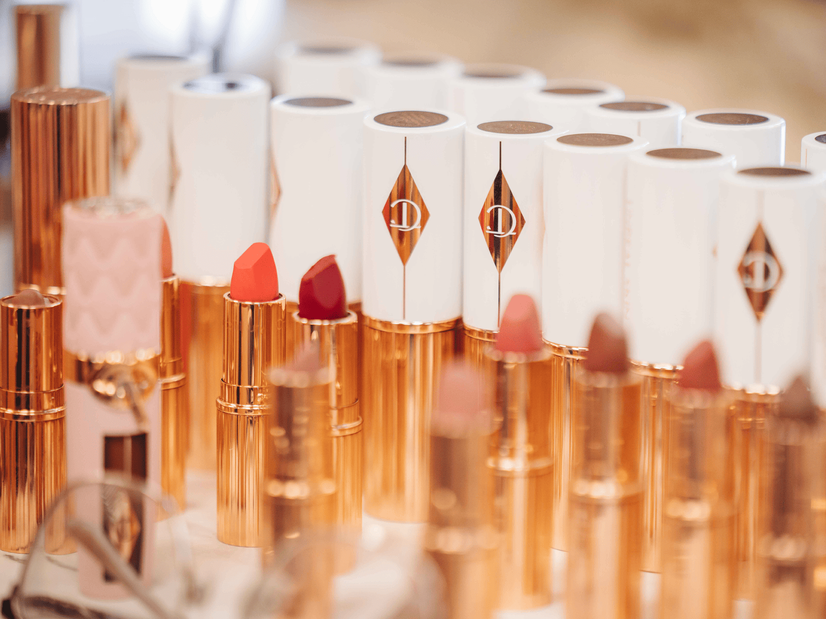 Makeup products in the pamper room with Charlotte Tilbury