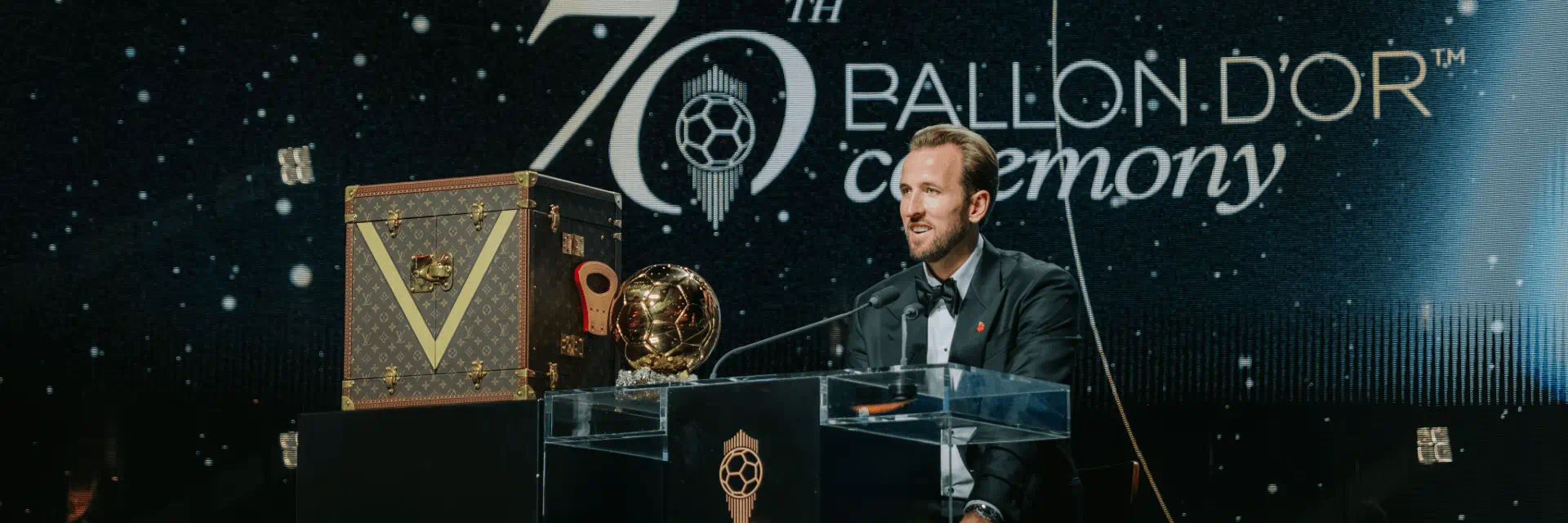 Harry Kane receiving Ballon d'Or prize