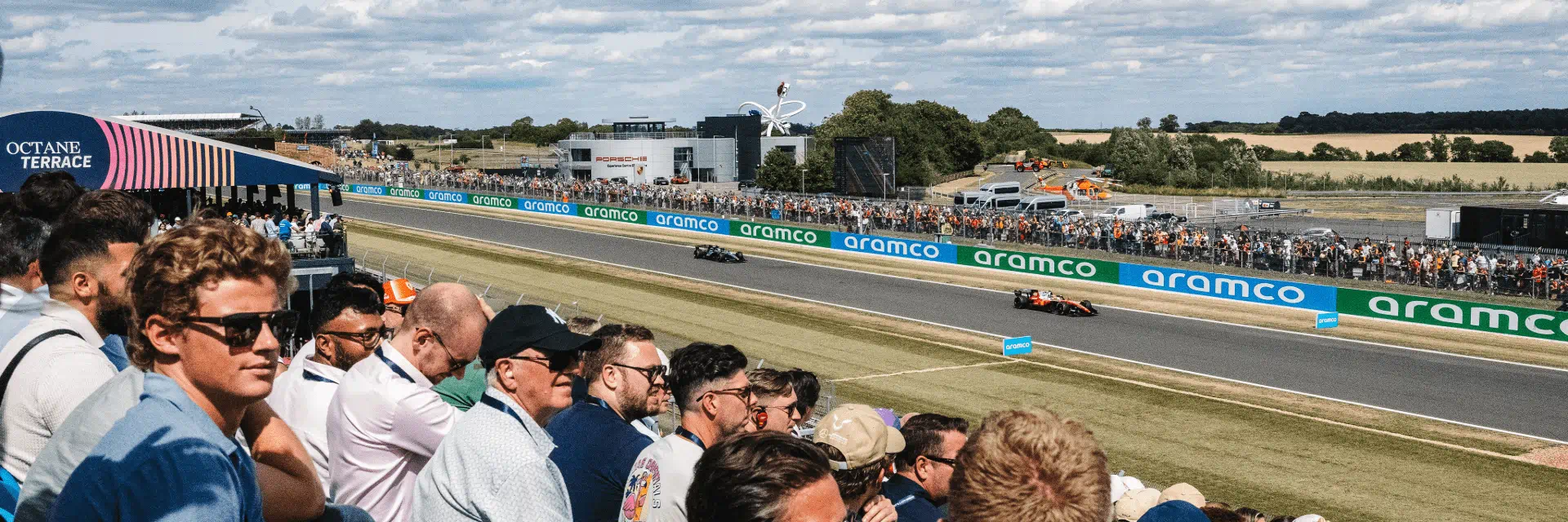 Fans at the Octane Terrace at Silverstone watching the British Grand Prix