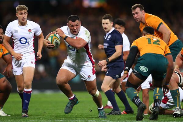 Ellis Genge on the charge against Australia