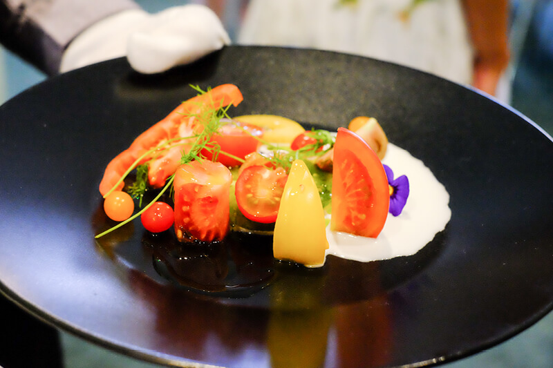 Food served in Rosewater Pavilion hospitality space at The Championships Wimbledon 