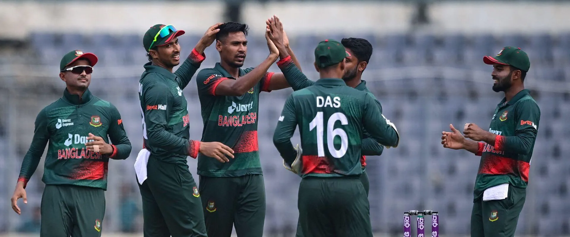 Bangladesh cricket team celebrate taking a wicket