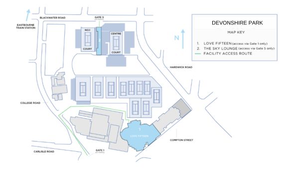 A map of Devonshire Park in Eastbourne