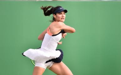  Emma Raducanu of Great Britain celebrates in action against Harriet Dart of Great Britain, 2021.