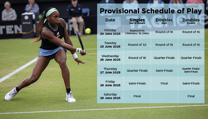 2025 Schedule of Play for Rothesay International Eastbourne