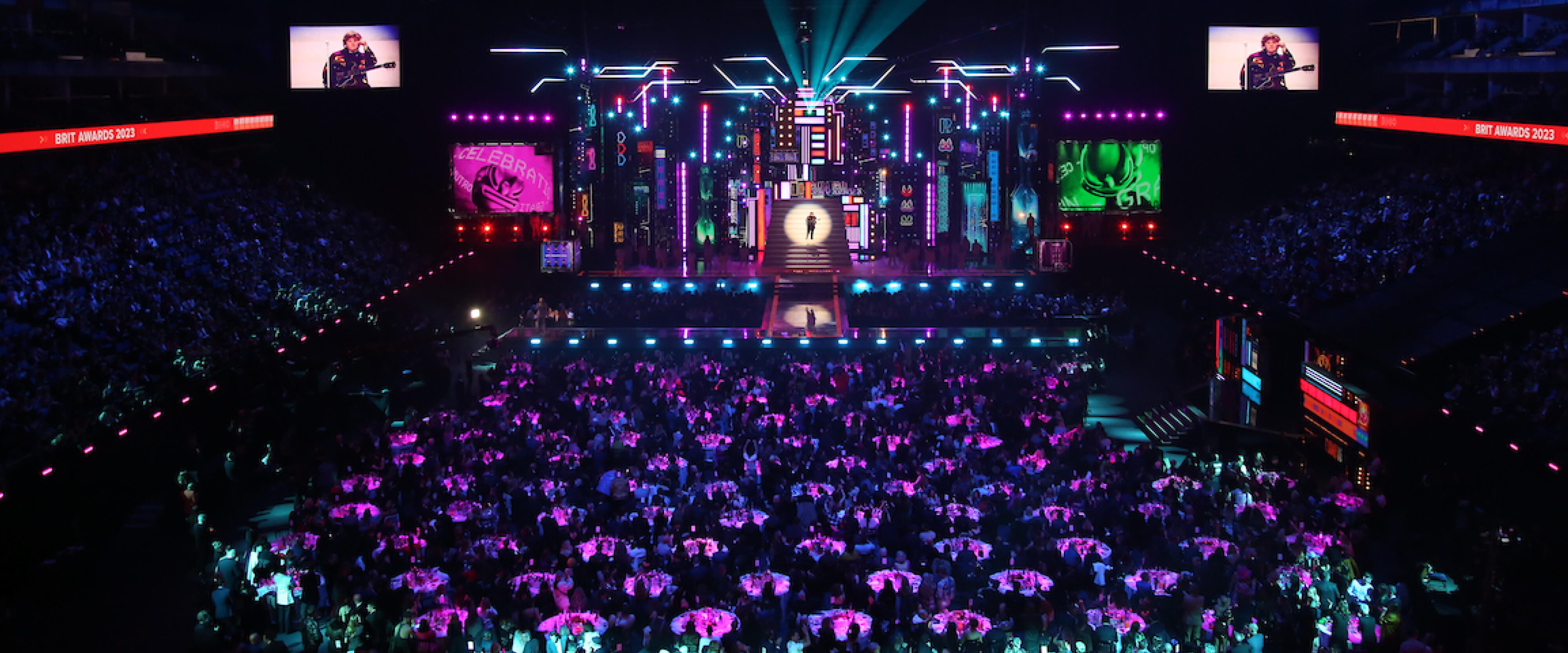 View of the stage at the Brit Awards inside the O2 Arena in London