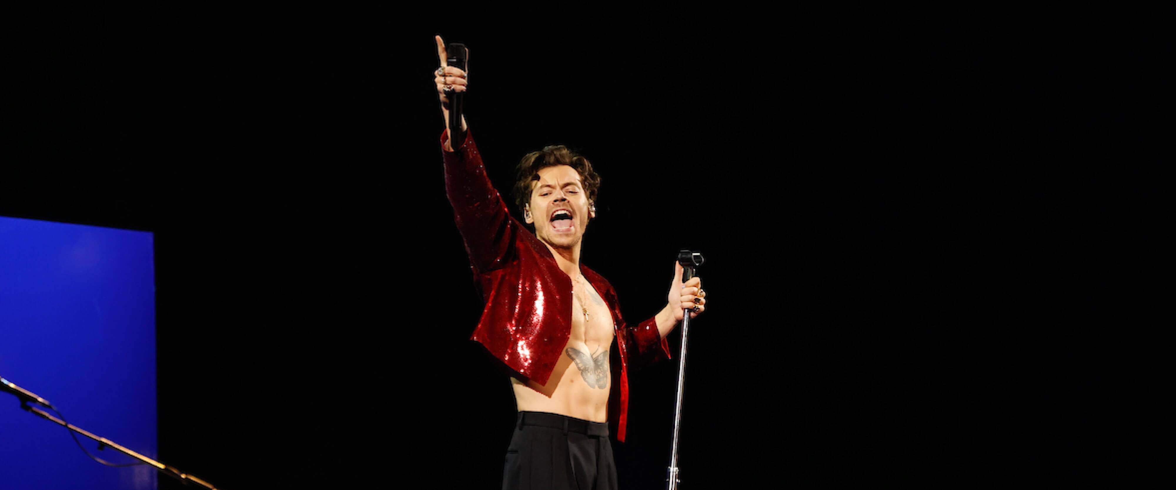 Harry Styles performing at the Brit Awards in 2023 at the O2 Arena in London
