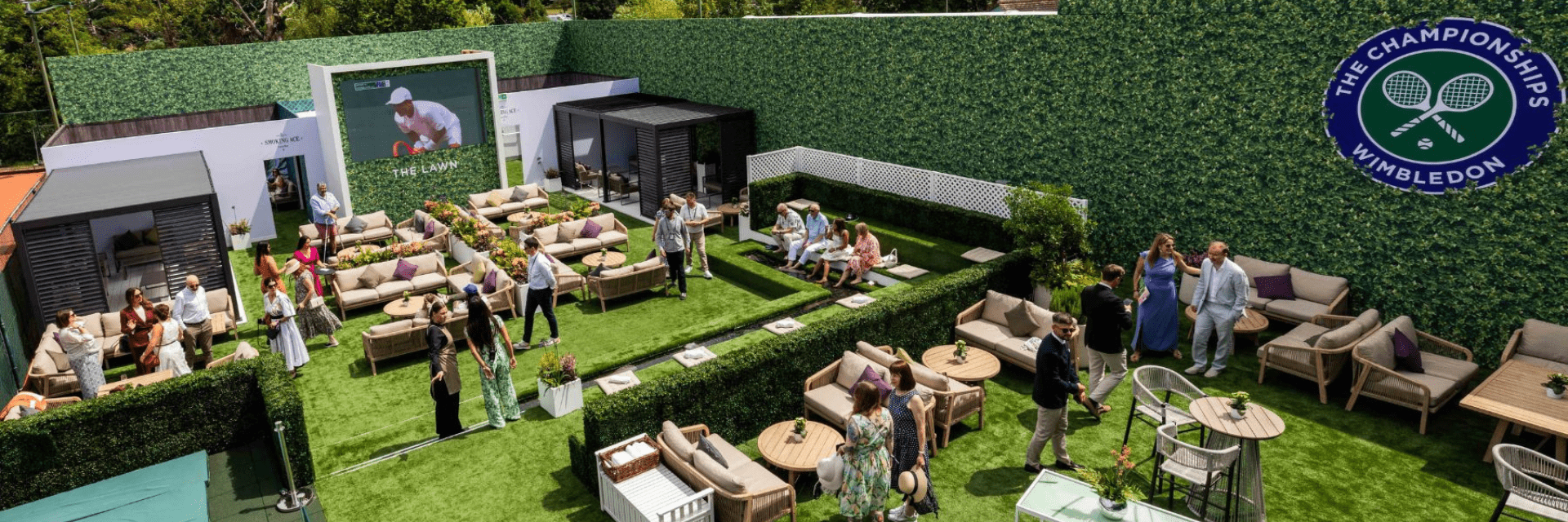 large outdoor hospitality area at wimbledon with guests